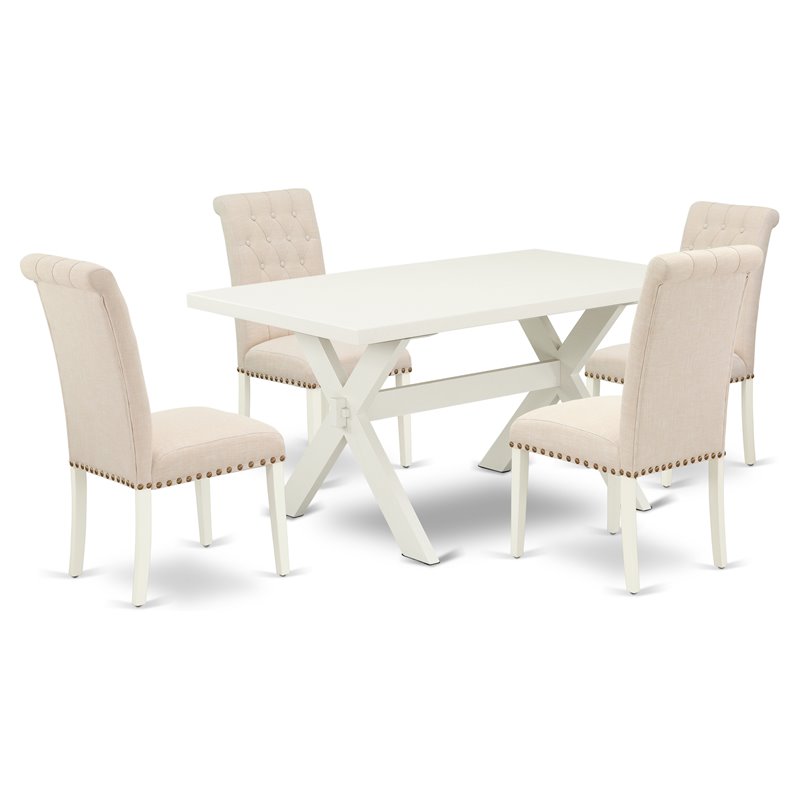 Pemberly Row X-Style 5-Piece Wood Dinette Set in Linen White