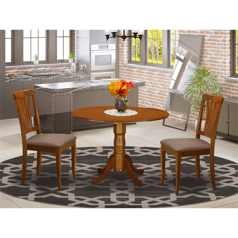 Pemberly Row 3-Piece Dining Set with Fabric Seat in Saddle Brown