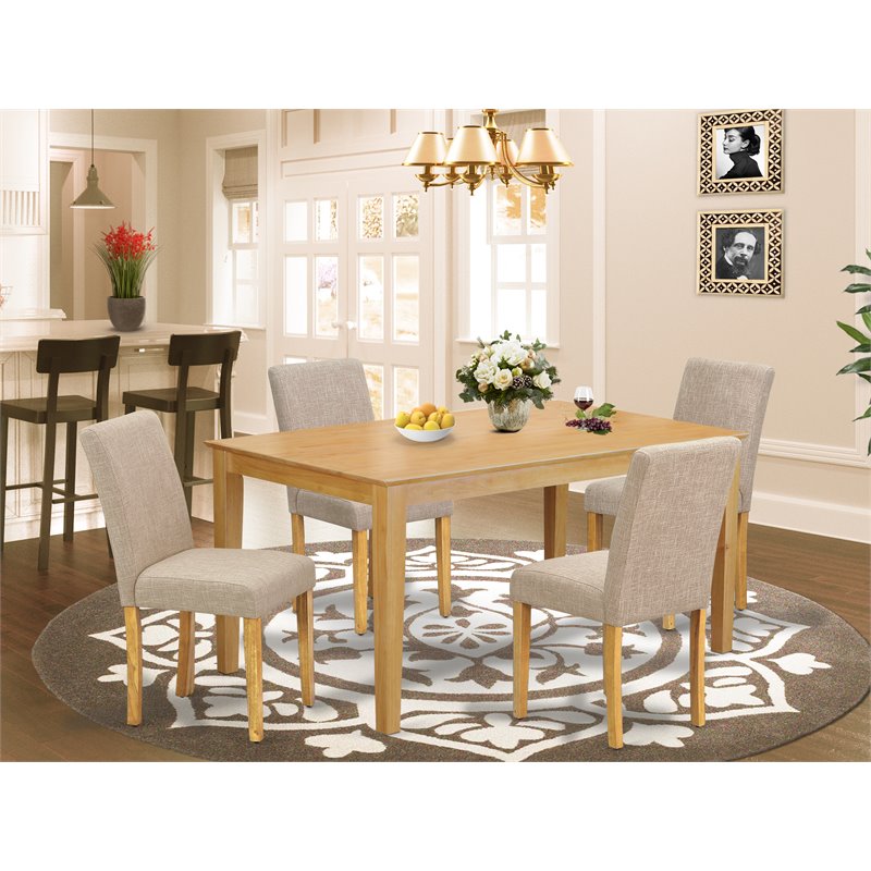 Pemberly Row 5-Piece Wood Dining Set with Parson Chairs in Oak