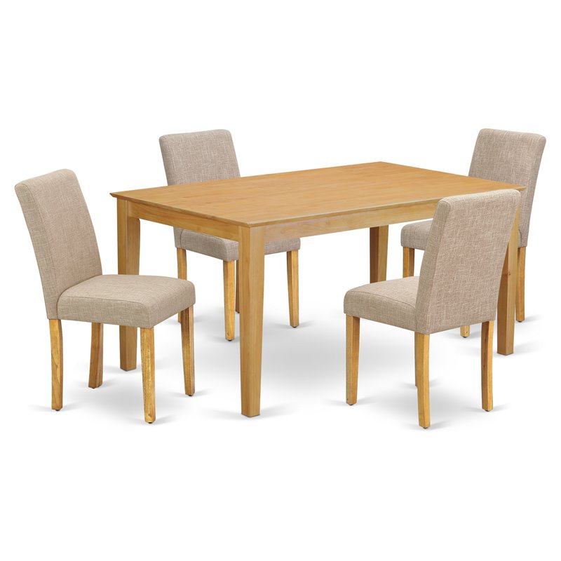 Pemberly Row 5-Piece Wood Dining Set with Parson Chairs in Oak