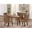 Pemberly Row 5-Piece Mahogany Wood Dining Set with Linen Chairs
