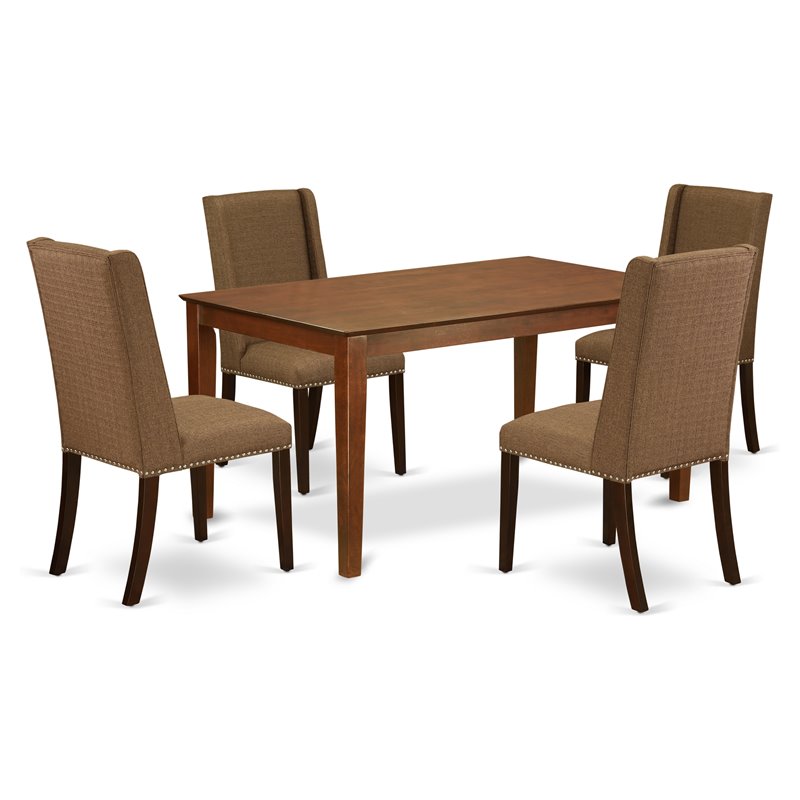 Pemberly Row 5-Piece Mahogany Wood Dining Set with Linen Chairs