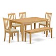 Pemberly Row 6-Piece Oak Wood Dining Set with Bench and Linen Chairs