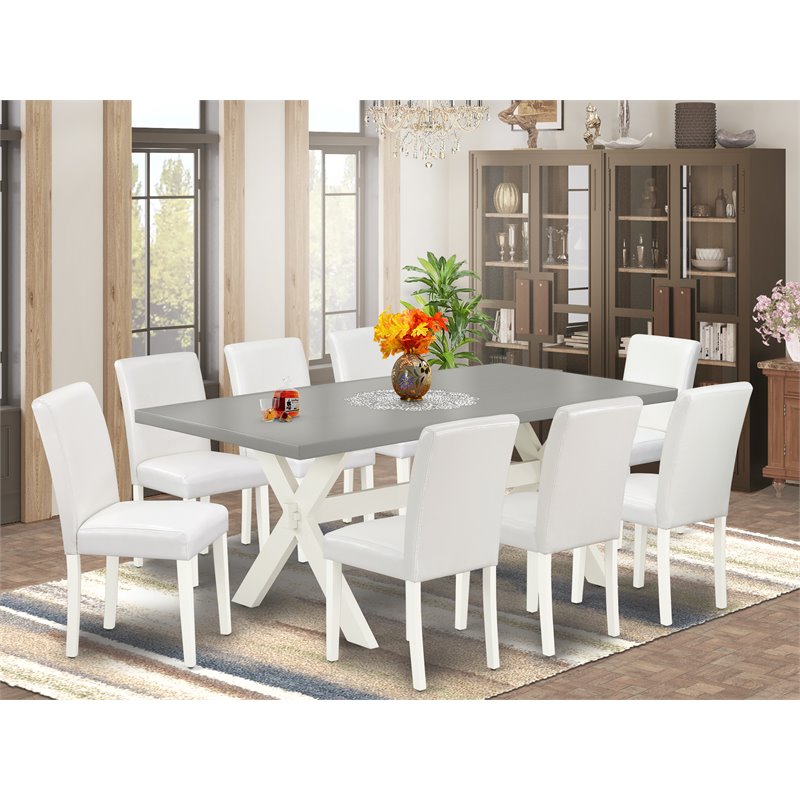Pemberly Row 9-Piece White Wood Dining Set with PU Leather Chairs