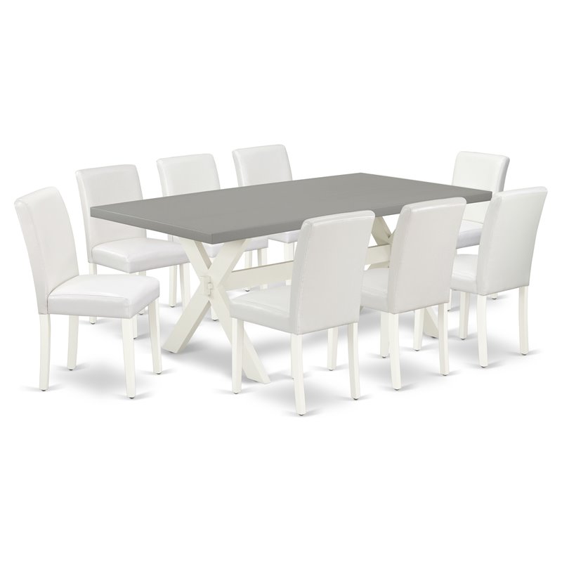 Pemberly Row 9-Piece White Wood Dining Set with PU Leather Chairs