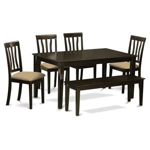 Pemberly Row 6-Piece Wood Dining Set with Linen Seats in Cappuccino