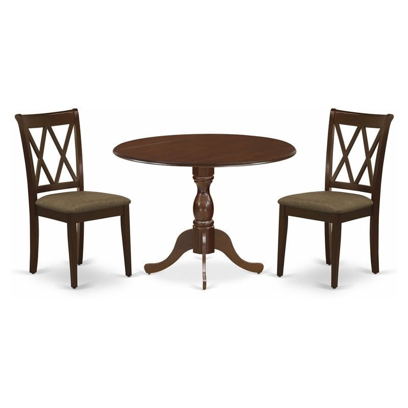 Pemberly Row 3-Piece Wood Dining Set with Fabric Seats in Mahogany