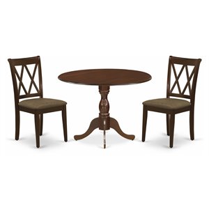 Pemberly Row 3-Piece Wood Dining Set with Fabric Seats in Mahogany