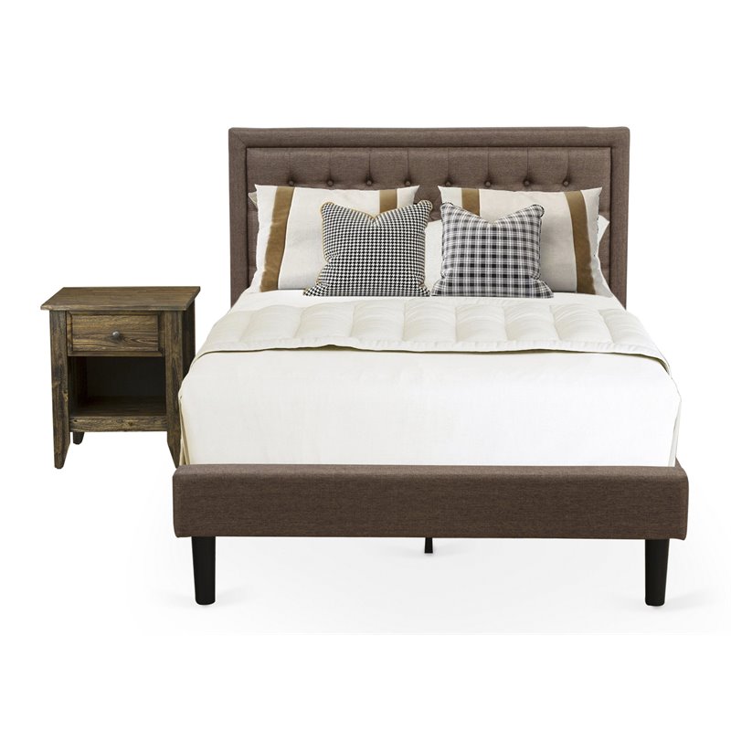Pemberly Row 2-Piece Wood Full Bedroom Set with Fabric Headboard in Brown