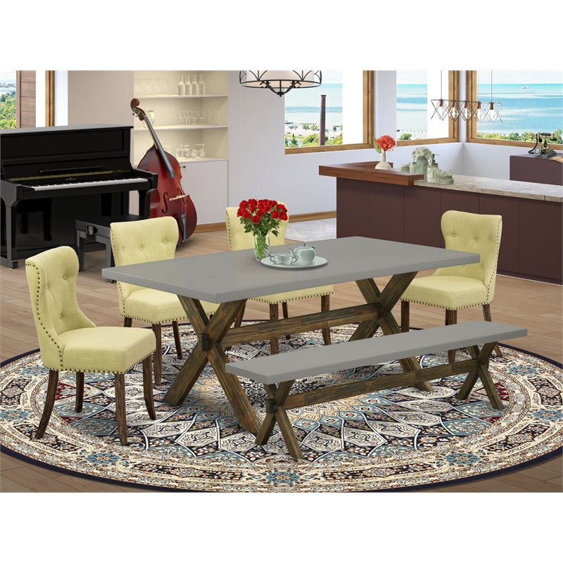 Pemberly Row 6-Piece Dining Set with Table and Bench in Multi-Color