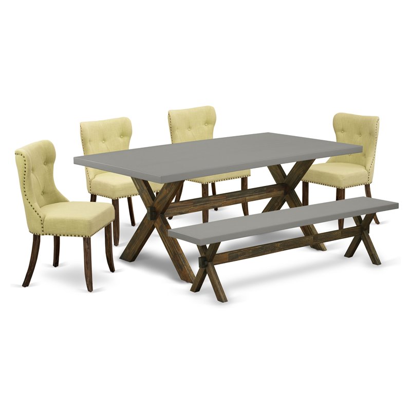 Pemberly Row 6-Piece Dining Set with Table and Bench in Multi-Color