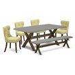 Pemberly Row 6-Piece Dining Set with Table and Bench in Multi-Color