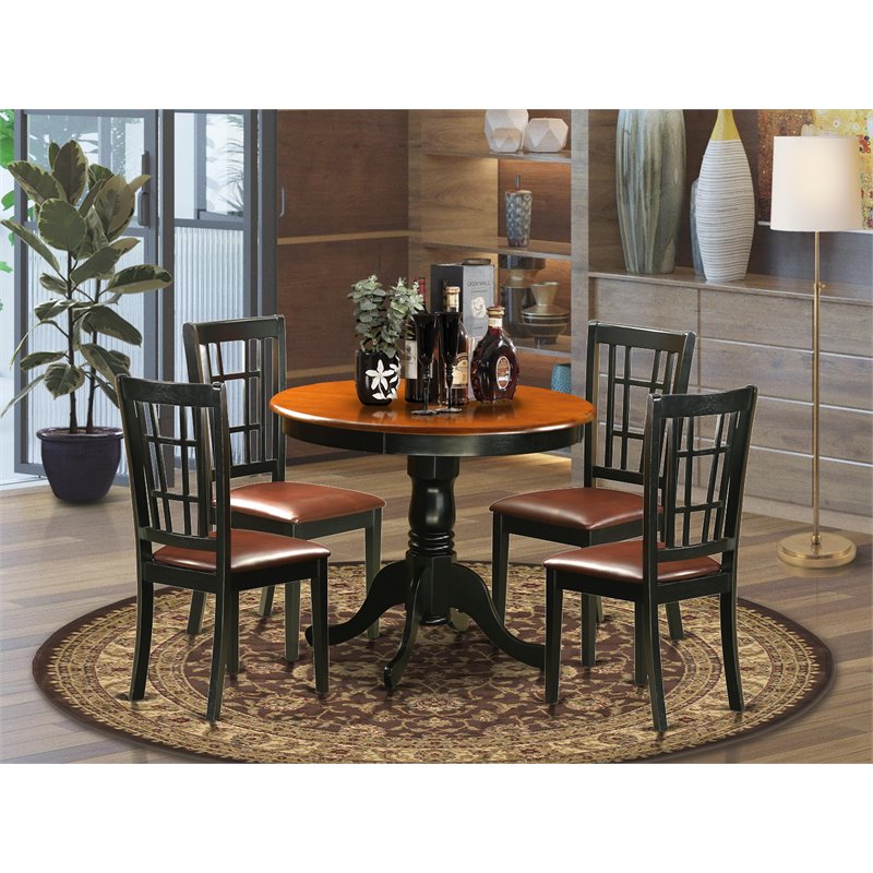 Pemberly Row 5-Piece Dining Set with Faux Leather Seats in Black & Cherry
