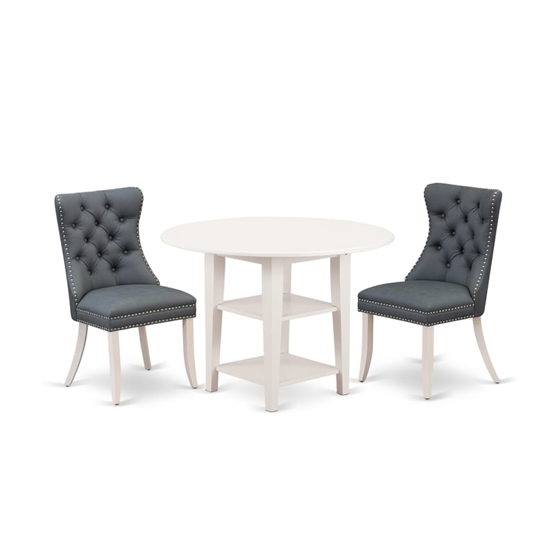 Pemberly Row 3-Piece Drop-Leaf Dining Set in Linen White & Platinum Gray