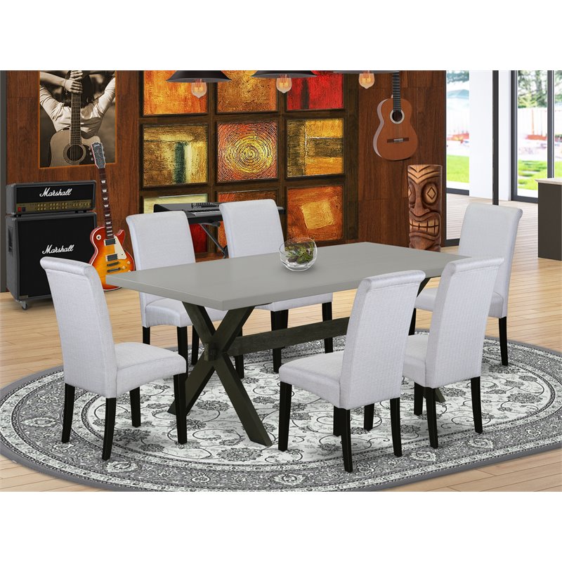 Pemberly Row 7-Piece X-Style Dining Set with Upholstered Chairs in Gray