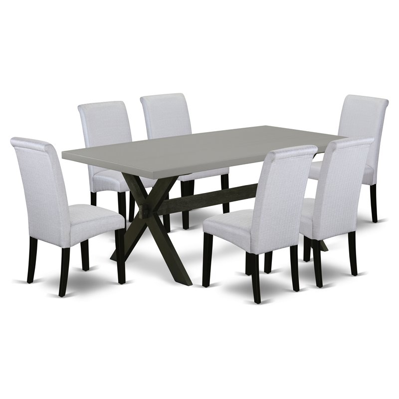 Pemberly Row 7-Piece X-Style Dining Set with Upholstered Chairs in Gray