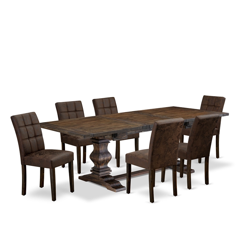 Pemberly Row 7-Piece Mid-Century Dining Set in Jacobean & Black Finish