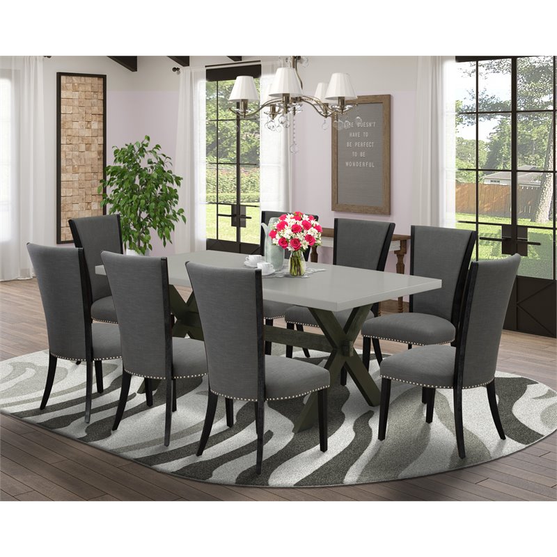 Pemberly Row 7-Piece Dining Set in Wire Brushed Black and Cement Finish
