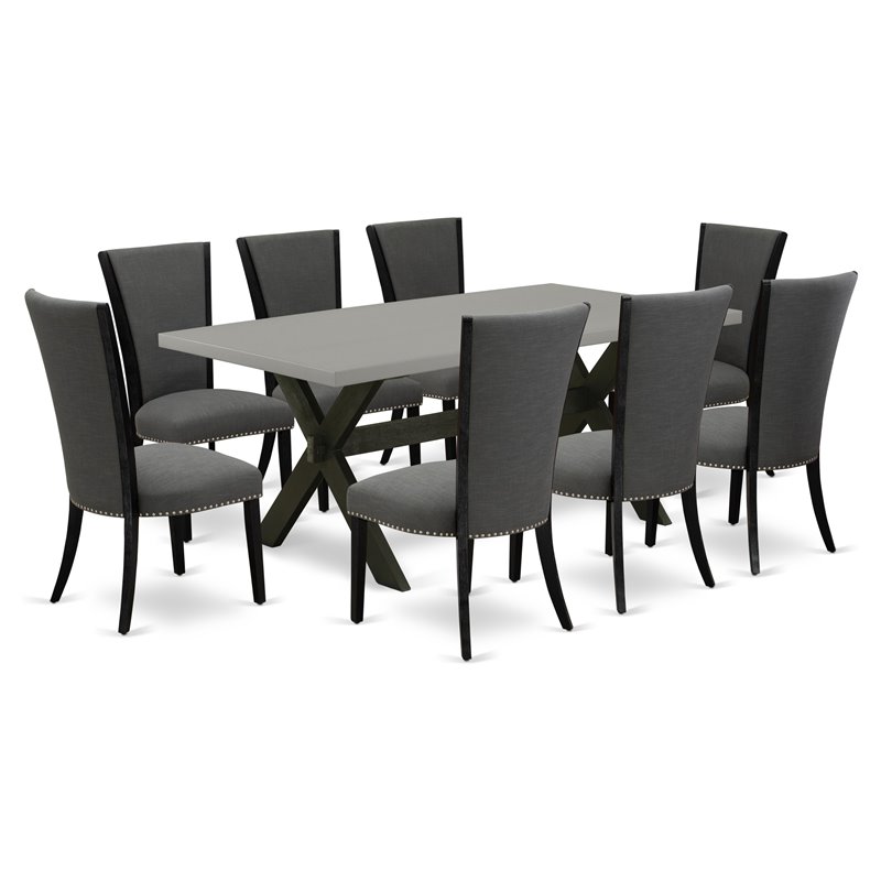 Pemberly Row 7-Piece Dining Set in Wire Brushed Black and Cement Finish