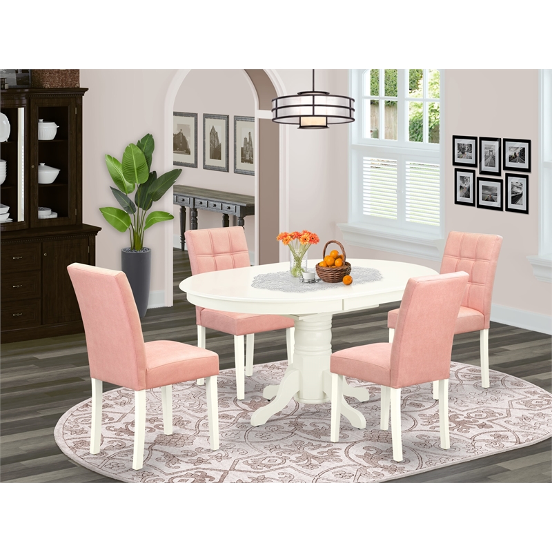 Pemberly Row 5-Piece Dining Room Set in Linen White and Beige Red