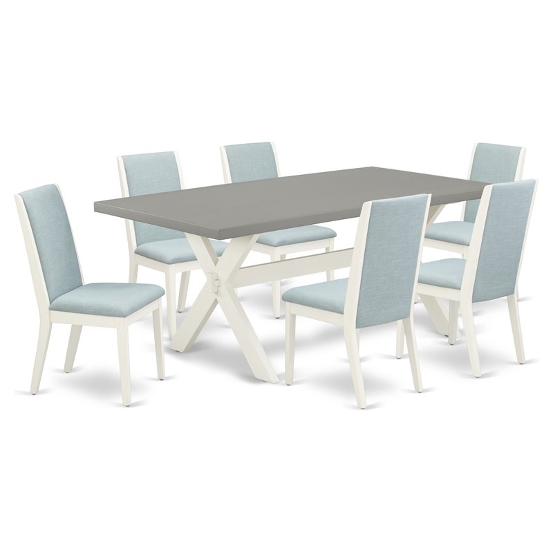 Pemberly Row X-Style 7-Piece Wood Dining Set White Finish Multi-Color