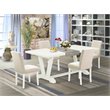 Pemberly Row 5-Piece Dining Set with Rubberwood Construction in Linen White