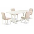 Pemberly Row 5-Piece Dining Set with Rubberwood Construction in Linen White