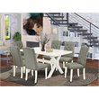 Pemberly Row 7-Piece Rubber Wood Dining Set in Gray with Linen Fabric