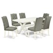 Pemberly Row 7-Piece Rubber Wood Dining Set in Gray with Linen Fabric