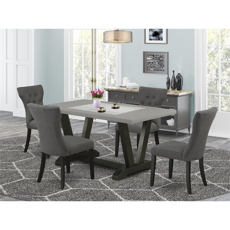 Pemberly Row 5-Piece Rectangular Wood Dining Set in Black and Gray