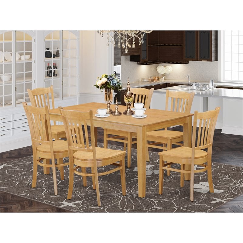 Pemberly Row 7-Piece Traditional Dining Set with Wood Chairs in Oak