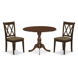 Pemberly Row 3-Piece Mahogany Dining Set with Linen Fabric Chairs