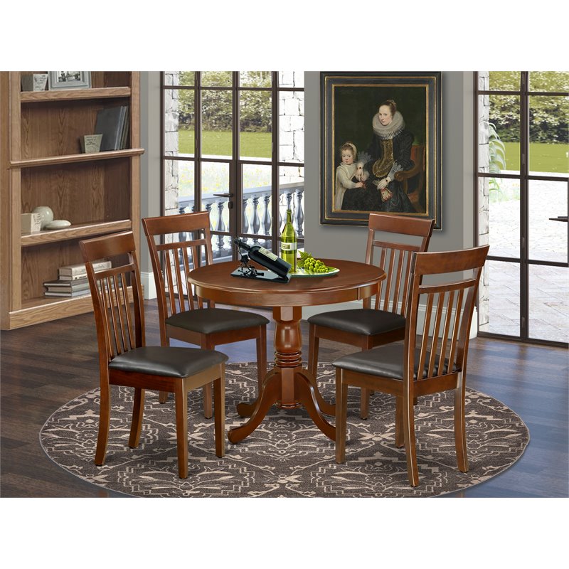 Pemberly Row 5-Piece Mahogany Dining Set with Faux Leather Chairs