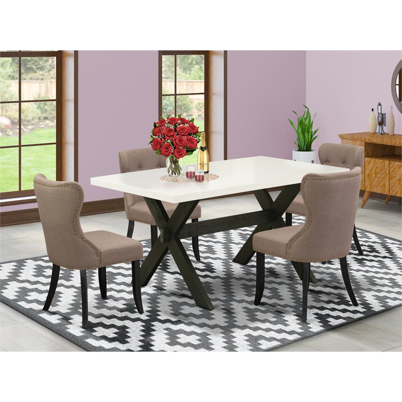 Pemberly Row X-Style 5-Piece Wood Dining Set with Tufted Chairs in Coffee