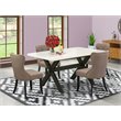 Pemberly Row X-Style 5-Piece Wood Dining Set with Tufted Chairs in Coffee