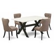 Pemberly Row X-Style 5-Piece Wood Dining Set with Tufted Chairs in Coffee