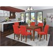Pemberly Row 7-Piece Wood Dining Set with Mahogany Table and Red Chairs