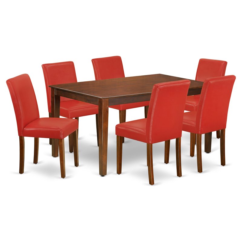 Pemberly Row 7-Piece Wood Dining Set with Mahogany Table and Red Chairs