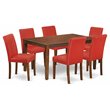 Pemberly Row 7-Piece Wood Dining Set with Mahogany Table and Red Chairs