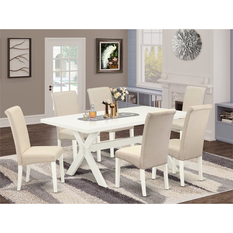 Pemberly Row 7-Piece Wood Dining Table Set with Cream Finish
