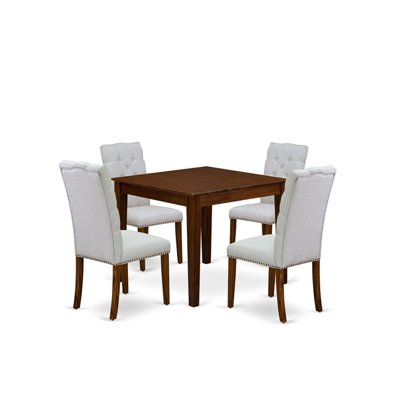 Pemberly Row 5-Piece Antique Walnut Dining Room Set with Gray Fabric Chairs