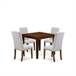 Pemberly Row 5-Piece Antique Walnut Dining Room Set with Gray Fabric Chairs