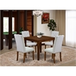 Pemberly Row 5-Piece Antique Walnut Dining Room Set with Gray Fabric Chairs