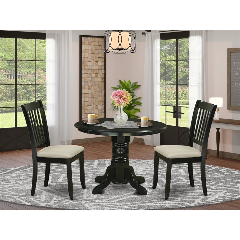 Pemberly Row 3-Piece Wood Dining Set with Linen Seats in Black