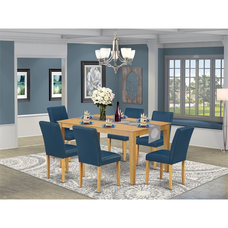 Pemberly Row 7-Piece Wood Dining Set Oak Finish with PU Leather Chairs