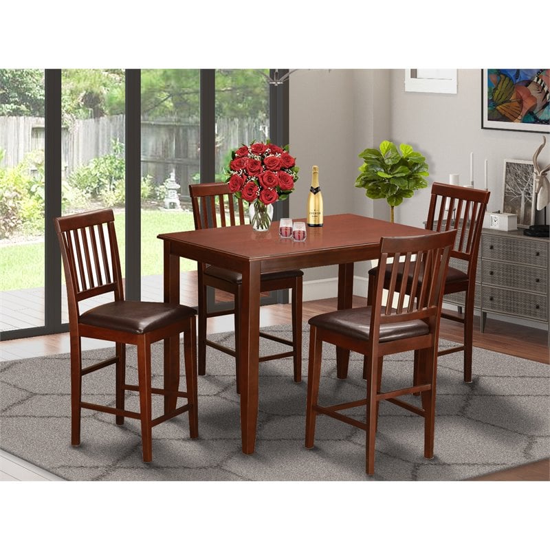 Pemberly Row 5-Piece Wood Counter Height Dining Set Mahogany Finish