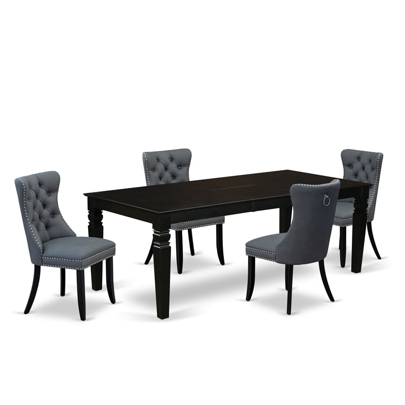 Pemberly Row 5-Piece Dining Table Set with Butterfly Leaf in Black
