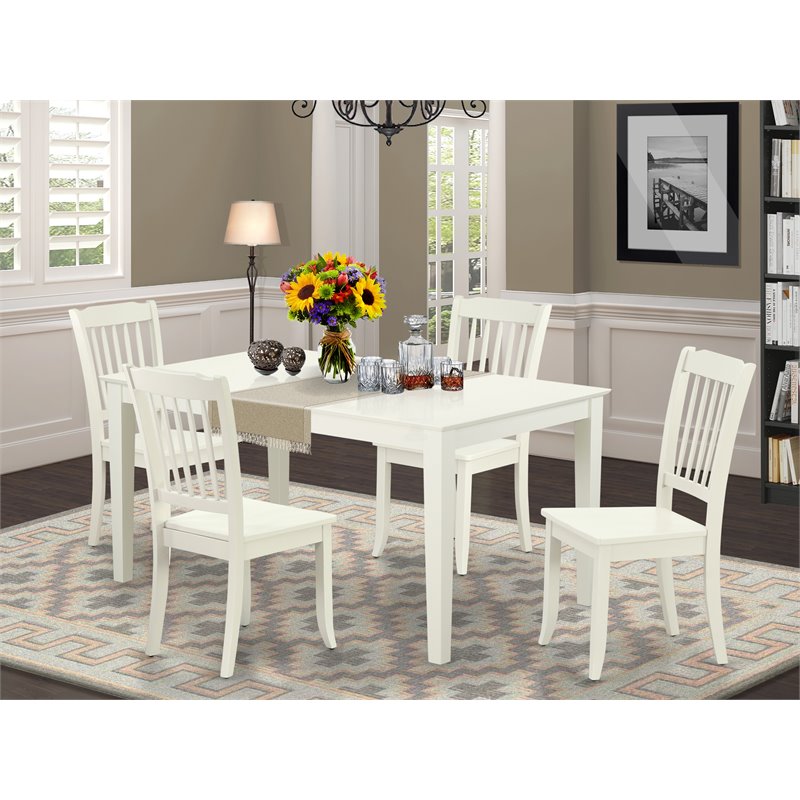 Pemberly Row 5-Piece Dining Set with Slatted Chairs in Linen White Wood