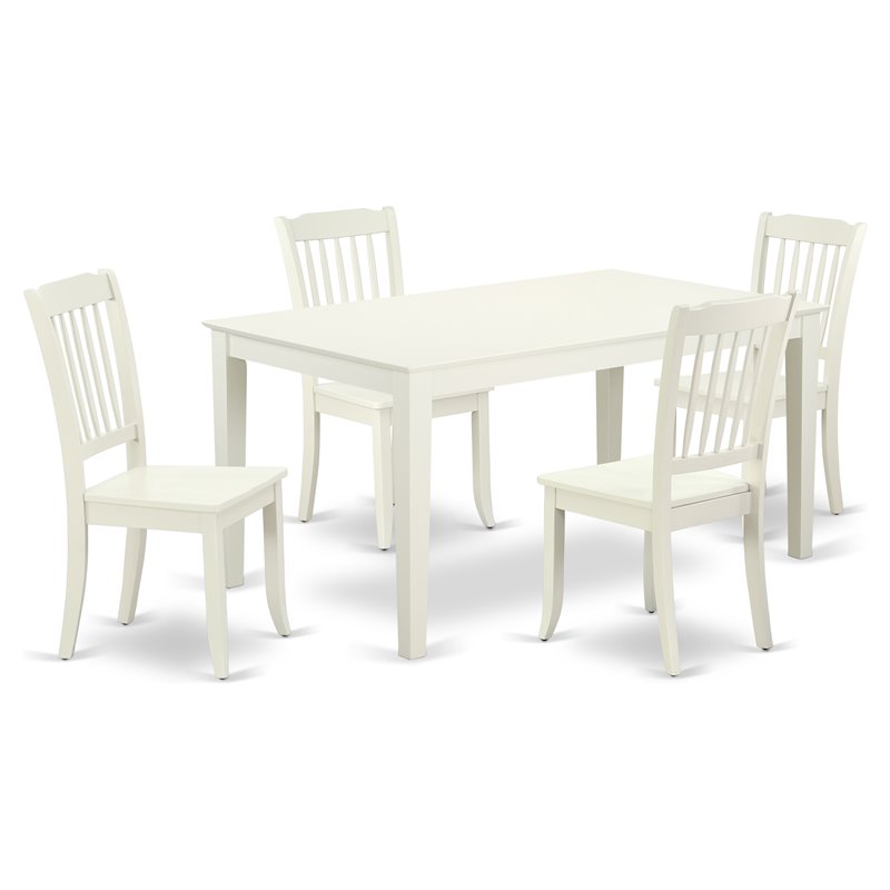 Pemberly Row 5-Piece Dining Set with Slatted Chairs in Linen White Wood