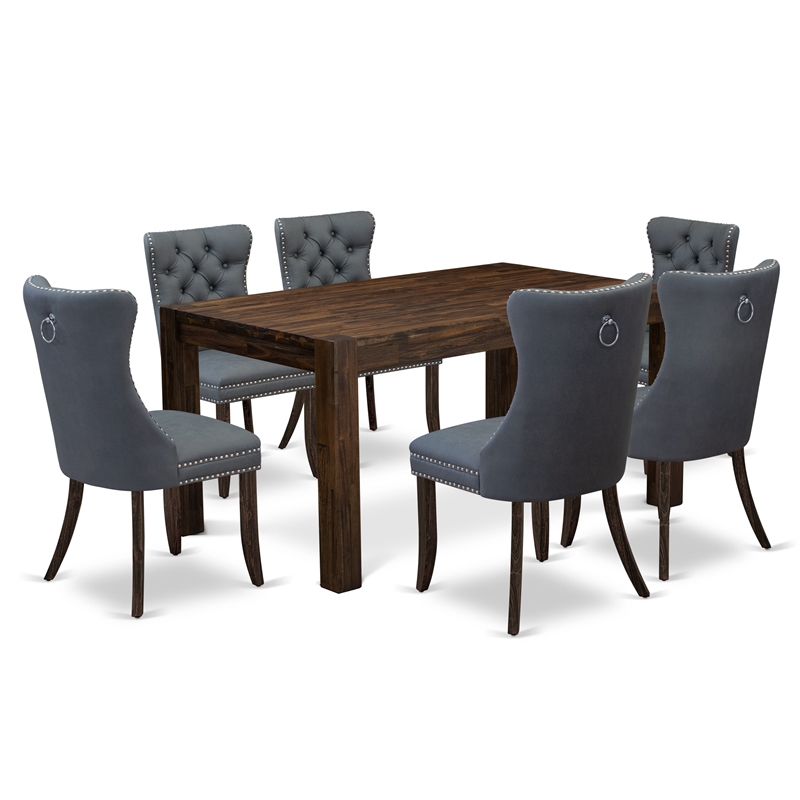 Pemberly Row 7-Piece Rubberwood Kitchen Table Set in Jacobean/Gray